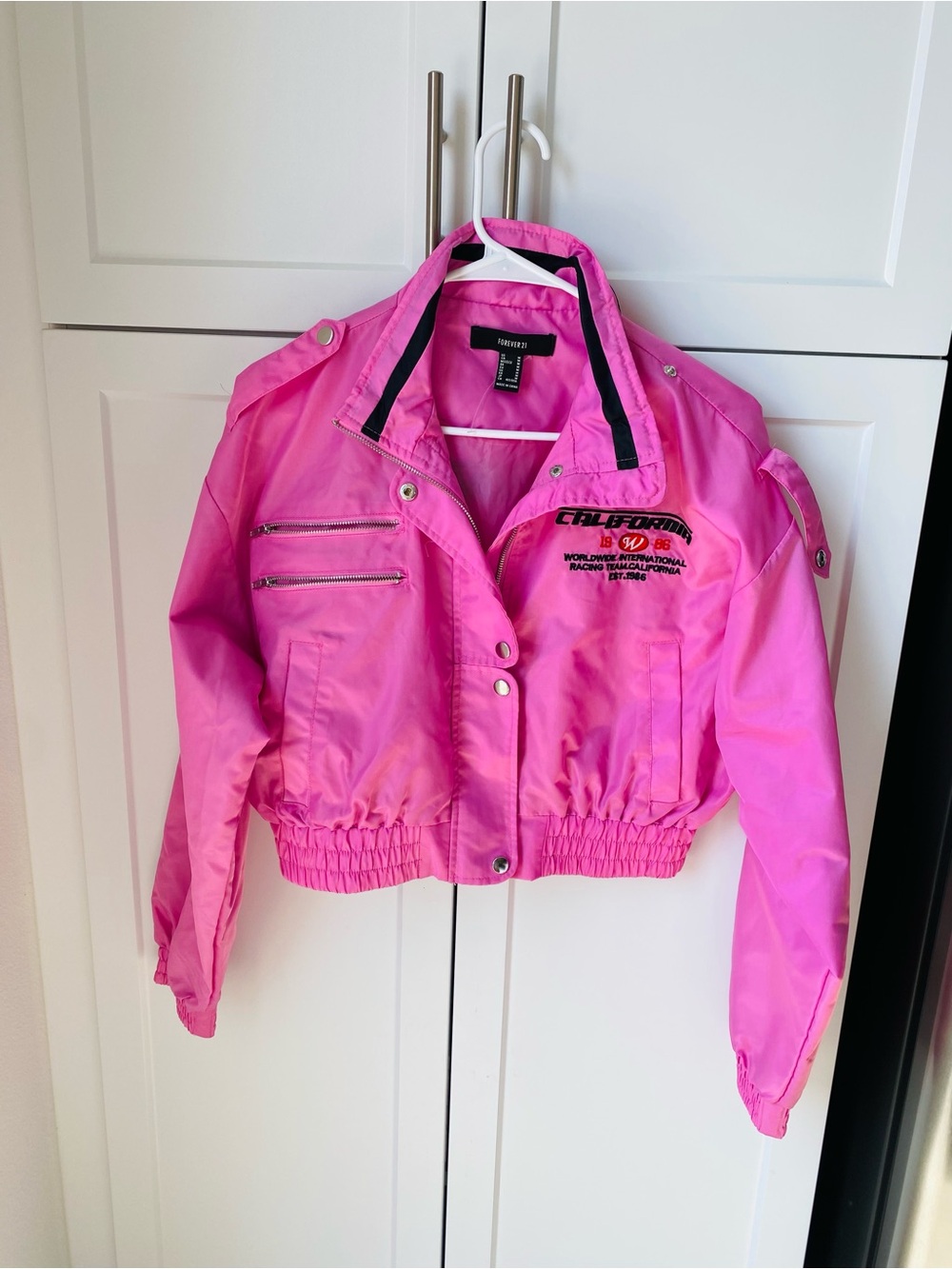 Women’s pink bomber race car jacket medium racing pink nwot